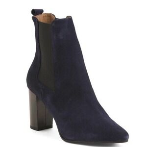 Antonio De Faria Women's Boots‎ Suede Chelsea Block Heel Booties 9 Navy